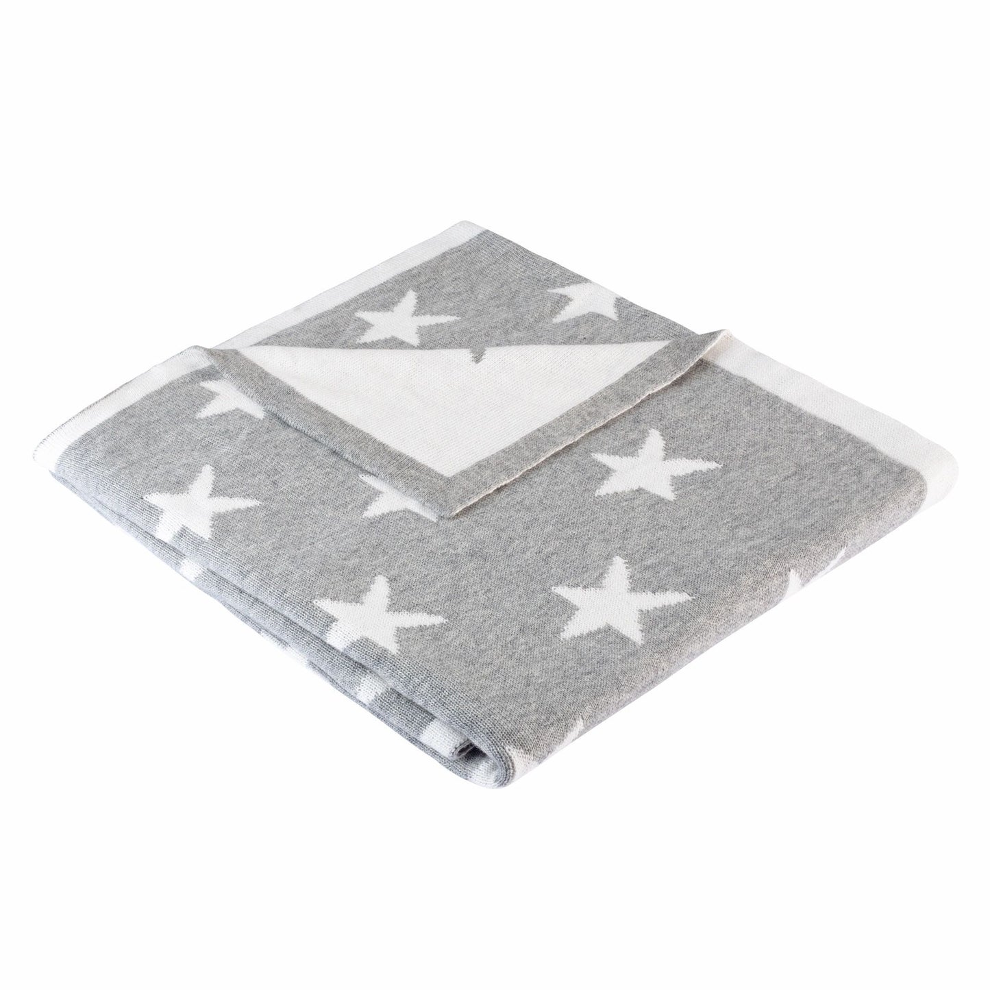 Grey /white stars 100% cotton knit blanket